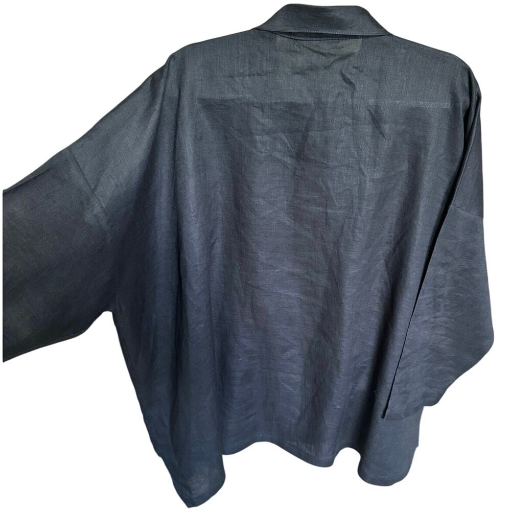 Planet By Lauren G Handkerchief Linen Shirt Button Down Blouse Black One Size - Picture 8 of 13